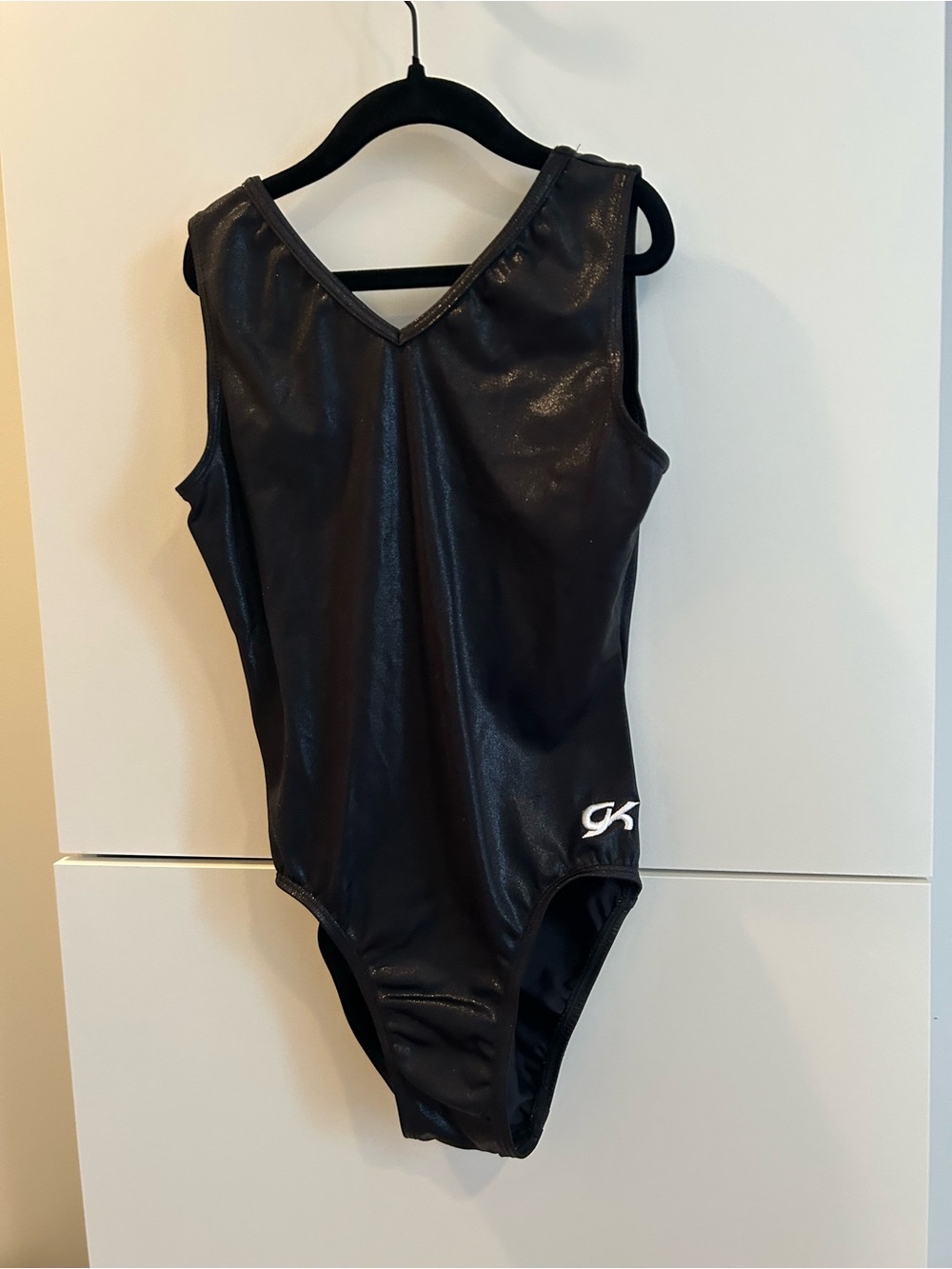 GK Black Shiny Gymnastics Leotard -Size CM - Picture 2 of 7